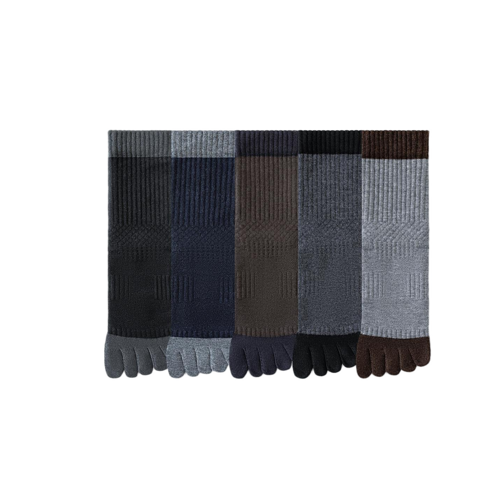 Solid-color five-finger mulberry silk wool men's socks