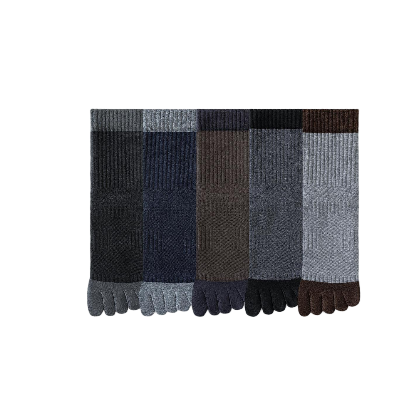 Solid-color five-finger mulberry silk wool men's socks