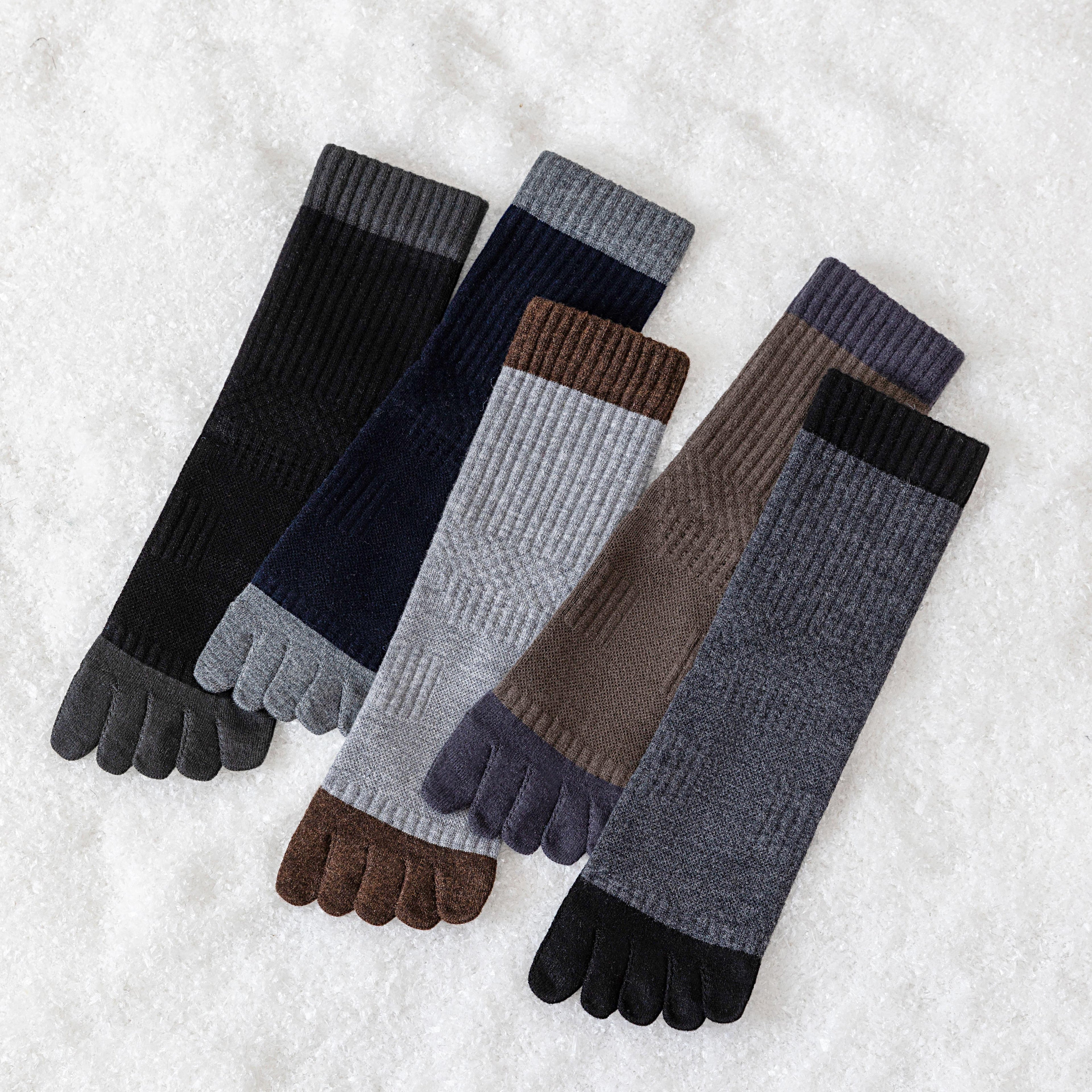 Solid-color five-finger mulberry silk wool men's socks