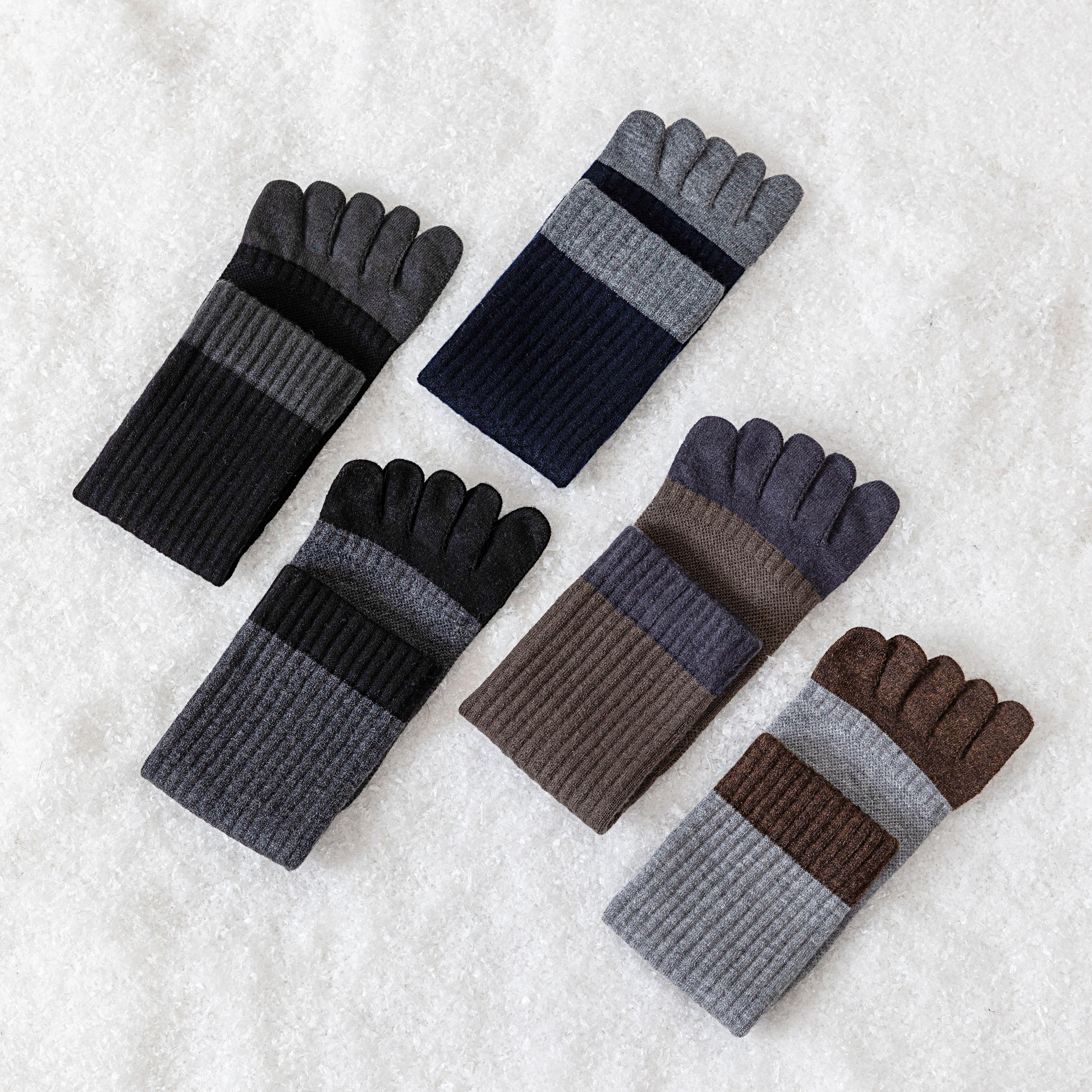Solid-color five-finger mulberry silk wool men's socks