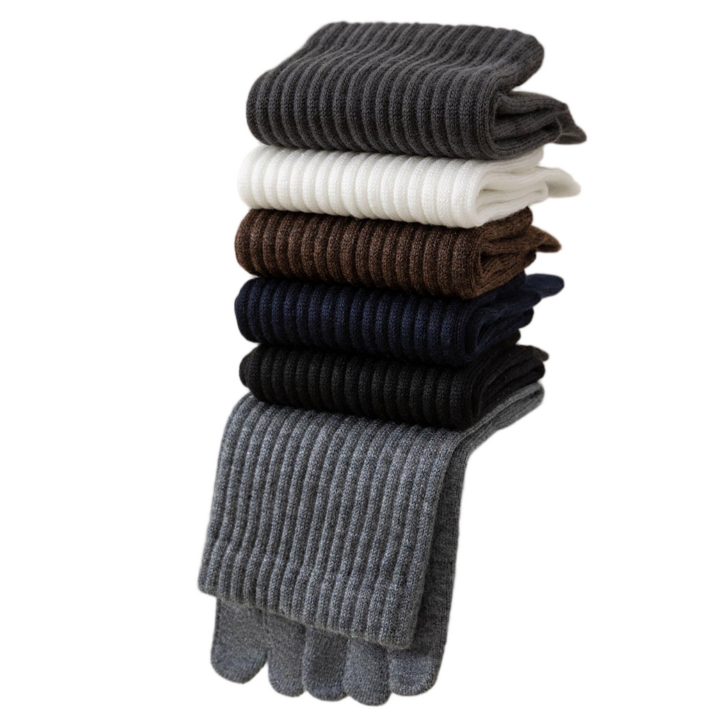 Solid-color five-finger mulberry silk wool men's socks