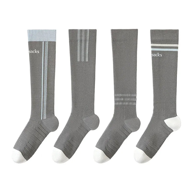 Gray sports knee-high women's socks, compression stockings, breathable