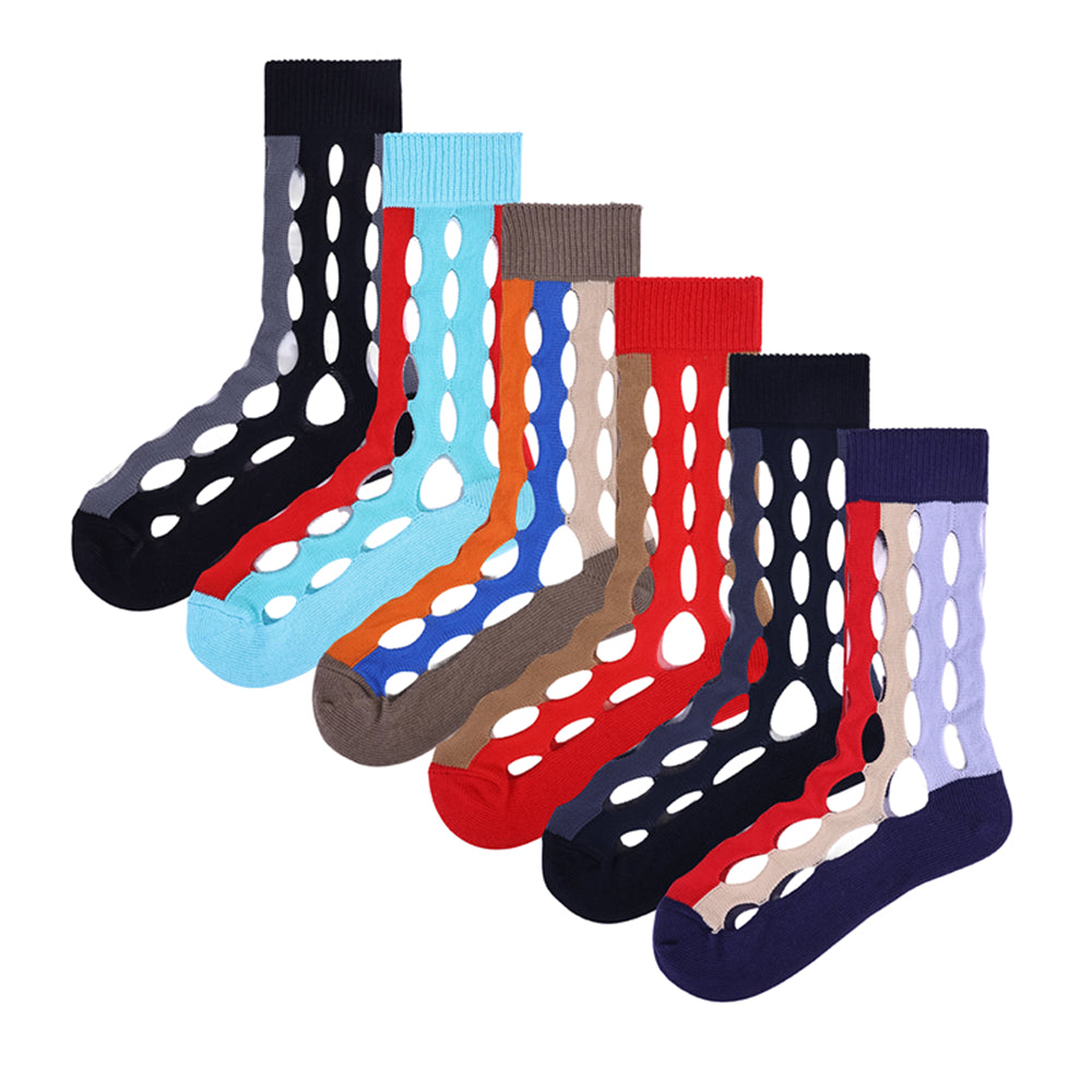 1 Pair Hipster cut-out striped socks with stacked designs - super stylish women's mid-length socks
