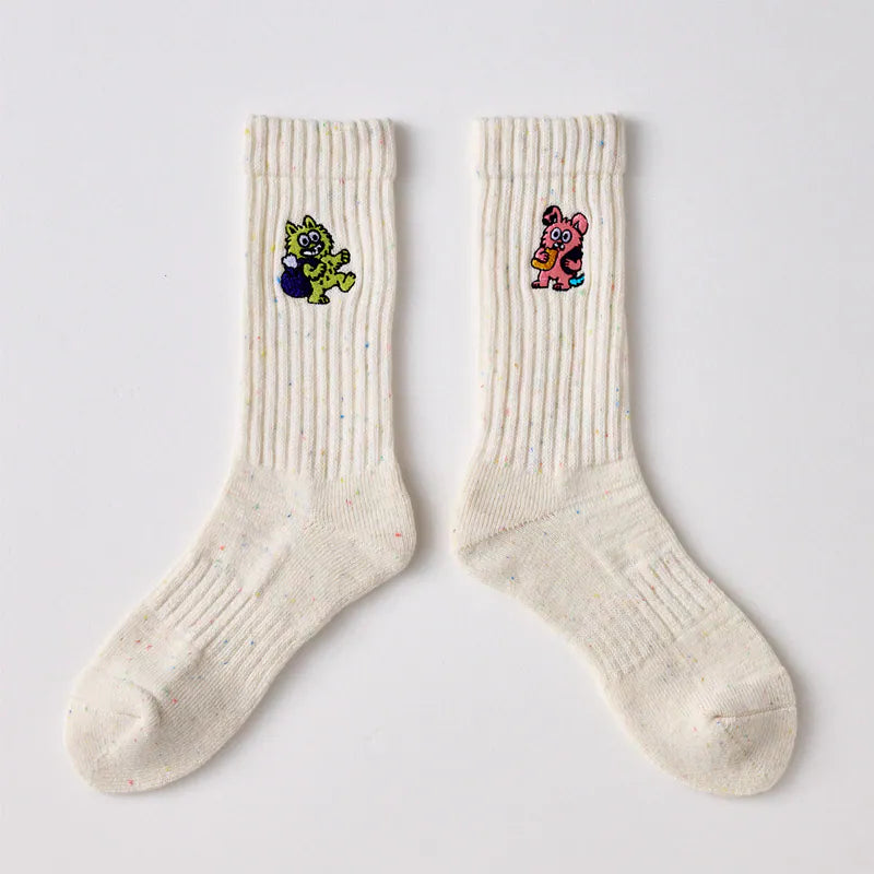 Colorful Cotton Thick Terry Embroidered Sweat-Absorbing Breathable Mid-Calf Socks