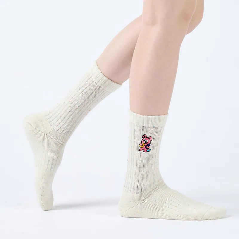 Colorful Cotton Thick Terry Embroidered Sweat-Absorbing Breathable Mid-Calf Socks