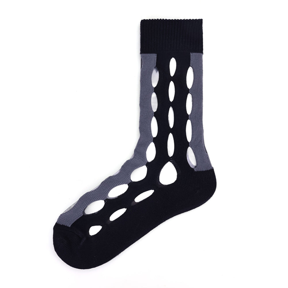 1 Pair Hipster cut-out striped socks with stacked designs - super stylish women's mid-length socks