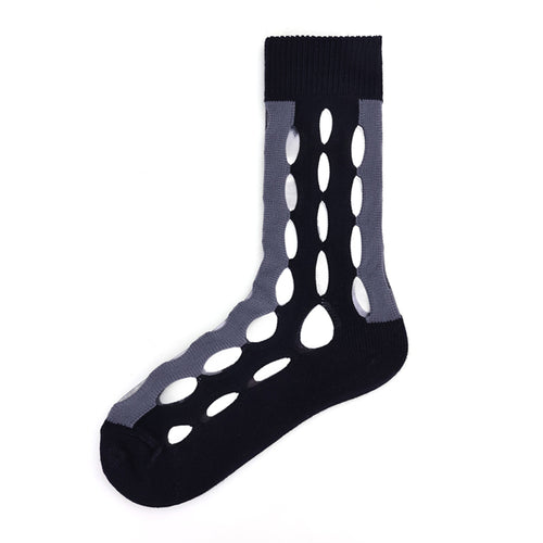 1 Pair Hipster cut-out striped socks with stacked designs - super stylish women's mid-length socks