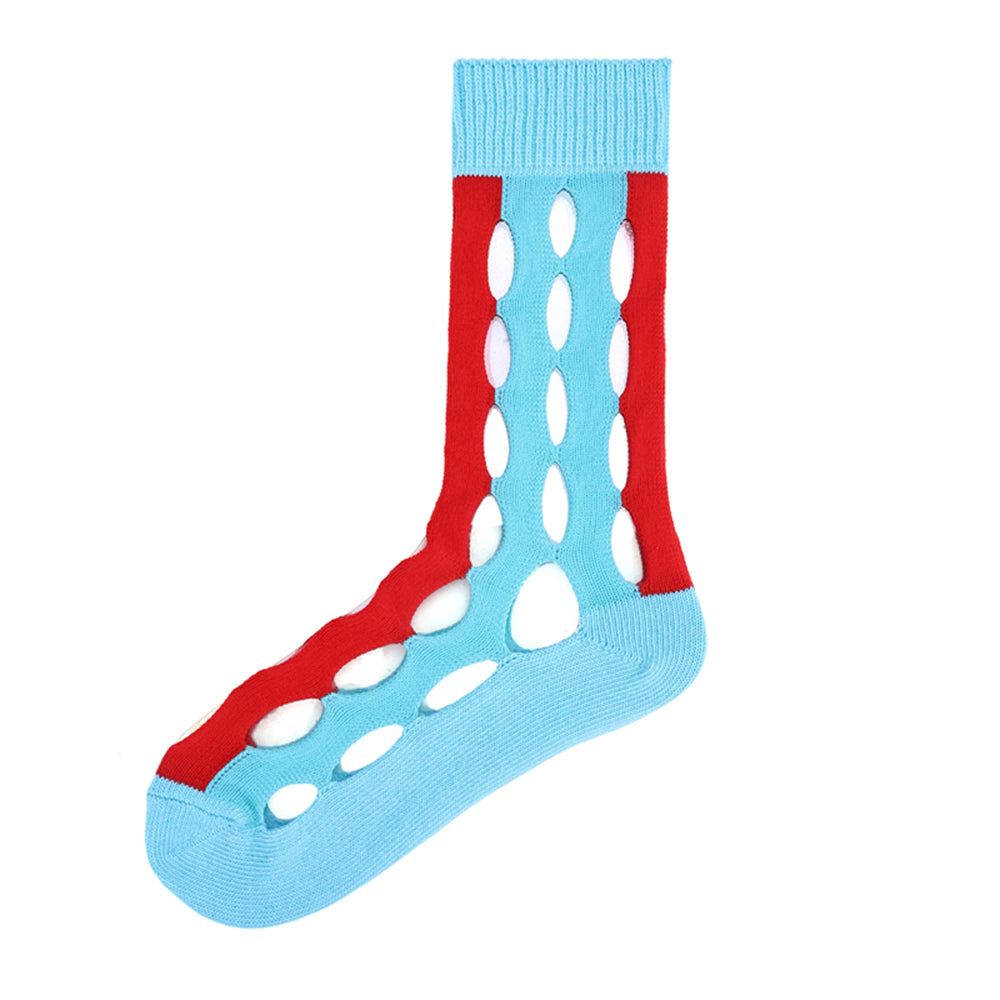 1 Pair Hipster cut-out striped socks with stacked designs - super stylish women's mid-length socks