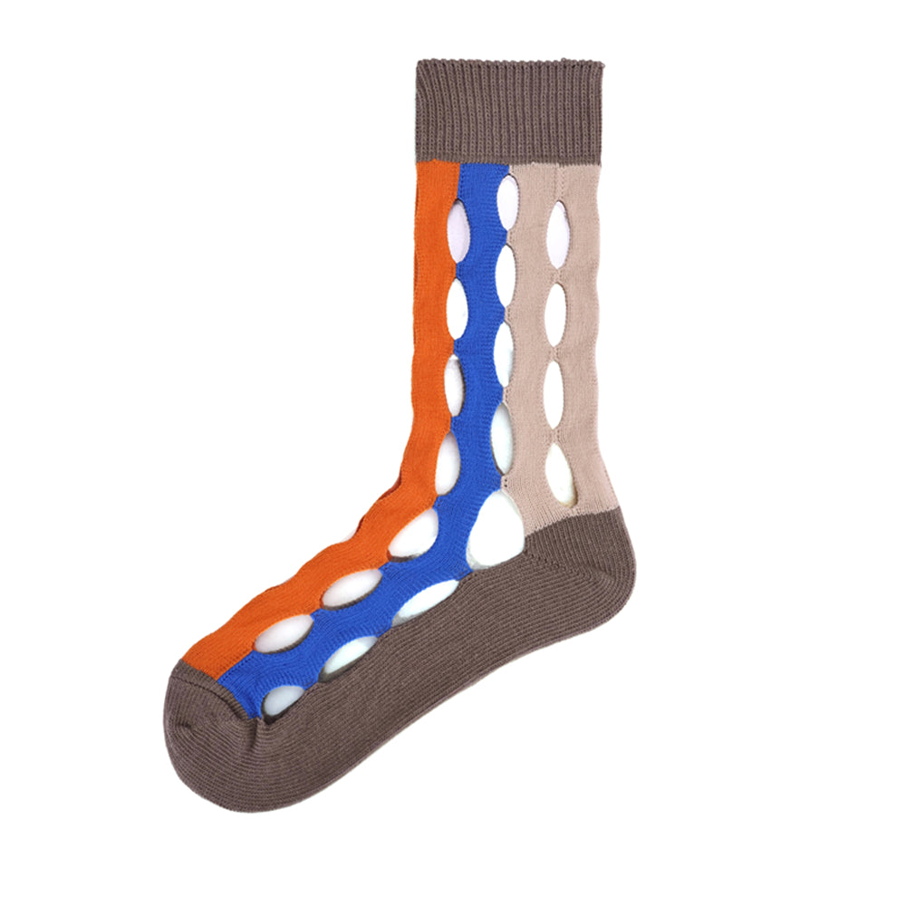 1 Pair Hipster cut-out striped socks with stacked designs - super stylish women's mid-length socks