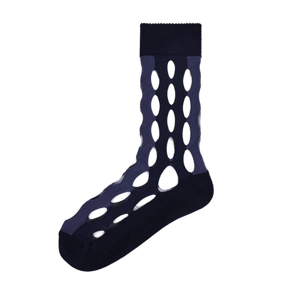 1 Pair Hipster cut-out striped socks with stacked designs - super stylish women's mid-length socks