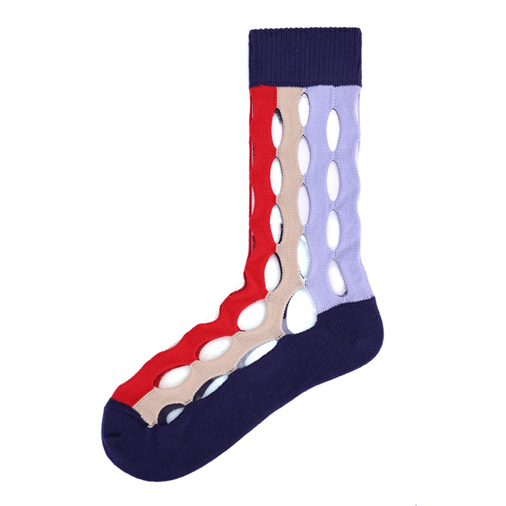 1 Pair Hipster cut-out striped socks with stacked designs - super stylish women's mid-length socks