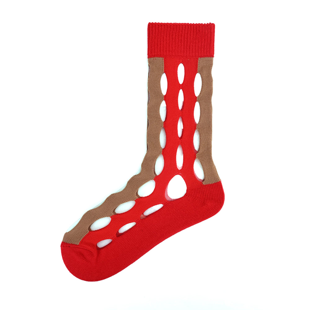 1 Pair Hipster cut-out striped socks with stacked designs - super stylish women's mid-length socks