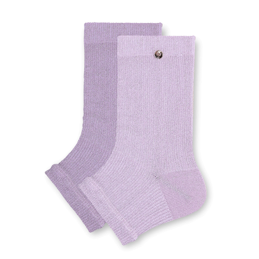 New style women's solid color shiny silk hand-sewn metal pendant mid-calf socks with heel and foot covers, super trendy