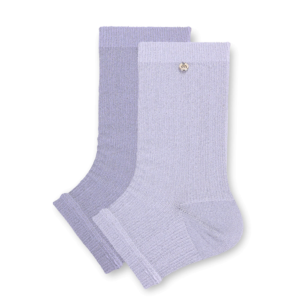 New style women's solid color shiny silk hand-sewn metal pendant mid-calf socks with heel and foot covers, super trendy