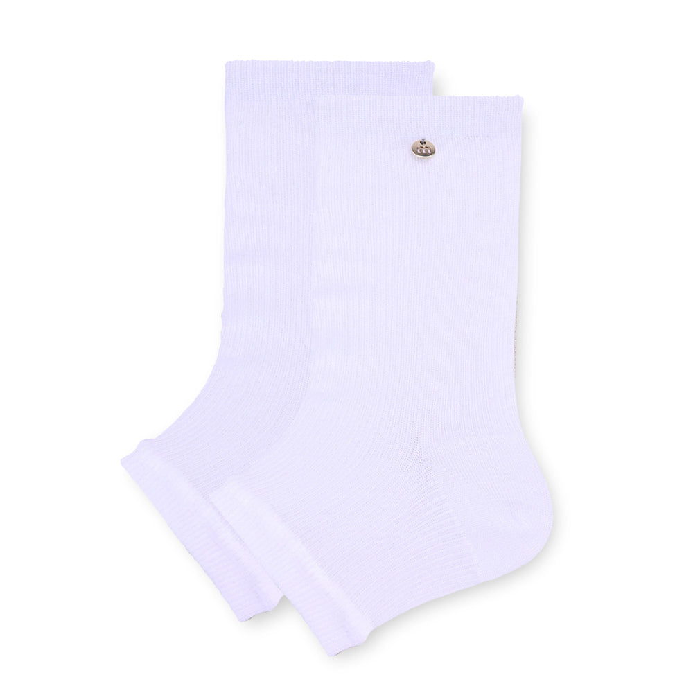 New style women's solid color shiny silk hand-sewn metal pendant mid-calf socks with heel and foot covers, super trendy