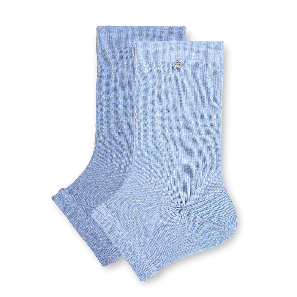 New style women's solid color shiny silk hand-sewn metal pendant mid-calf socks with heel and foot covers, super trendy