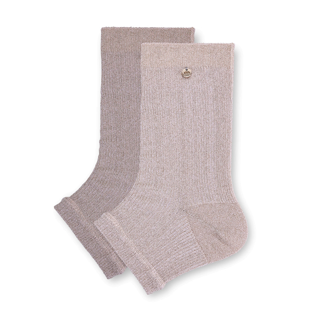 New style women's solid color shiny silk hand-sewn metal pendant mid-calf socks with heel and foot covers, super trendy