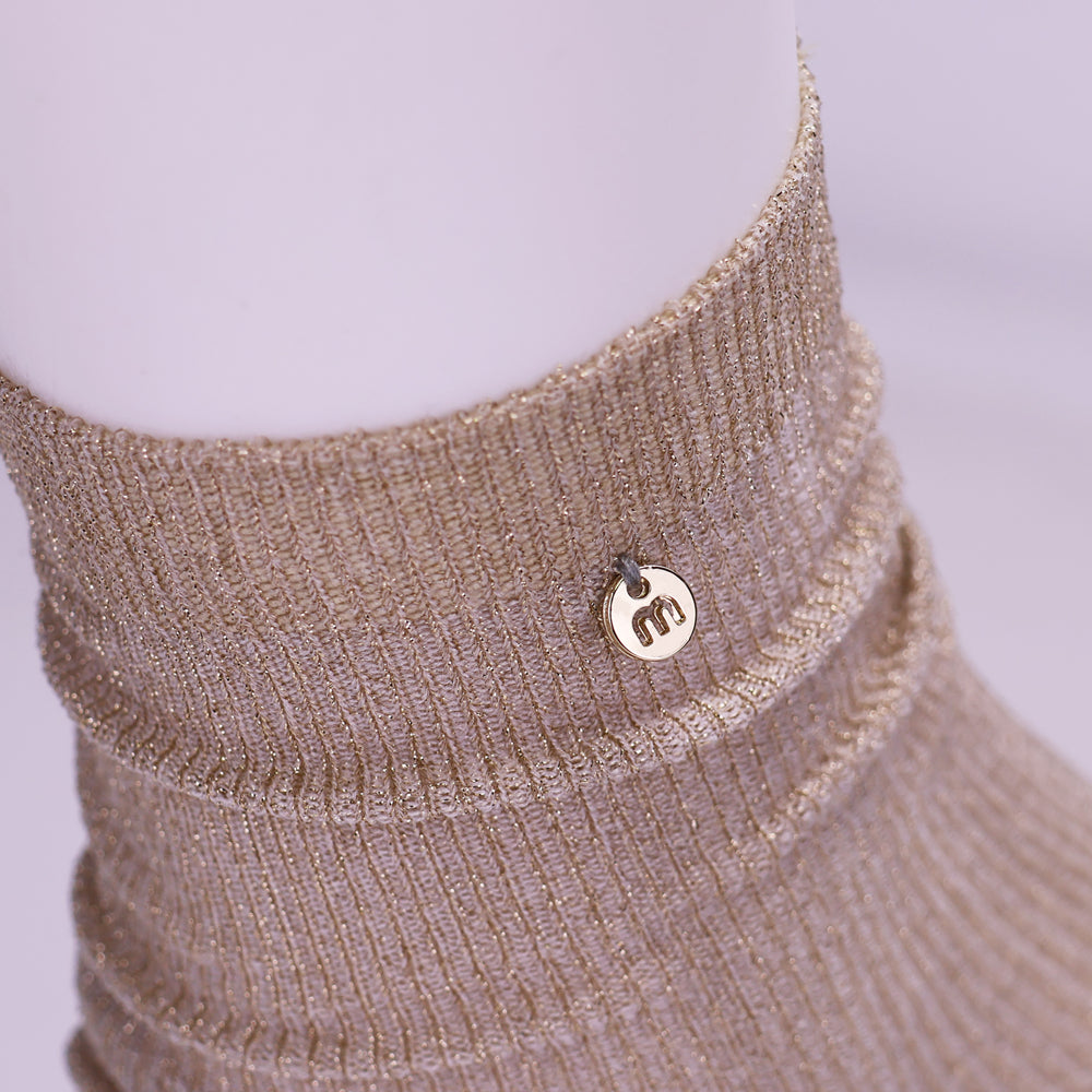 New style women's solid color shiny silk hand-sewn metal pendant mid-calf socks with heel and foot covers, super trendy