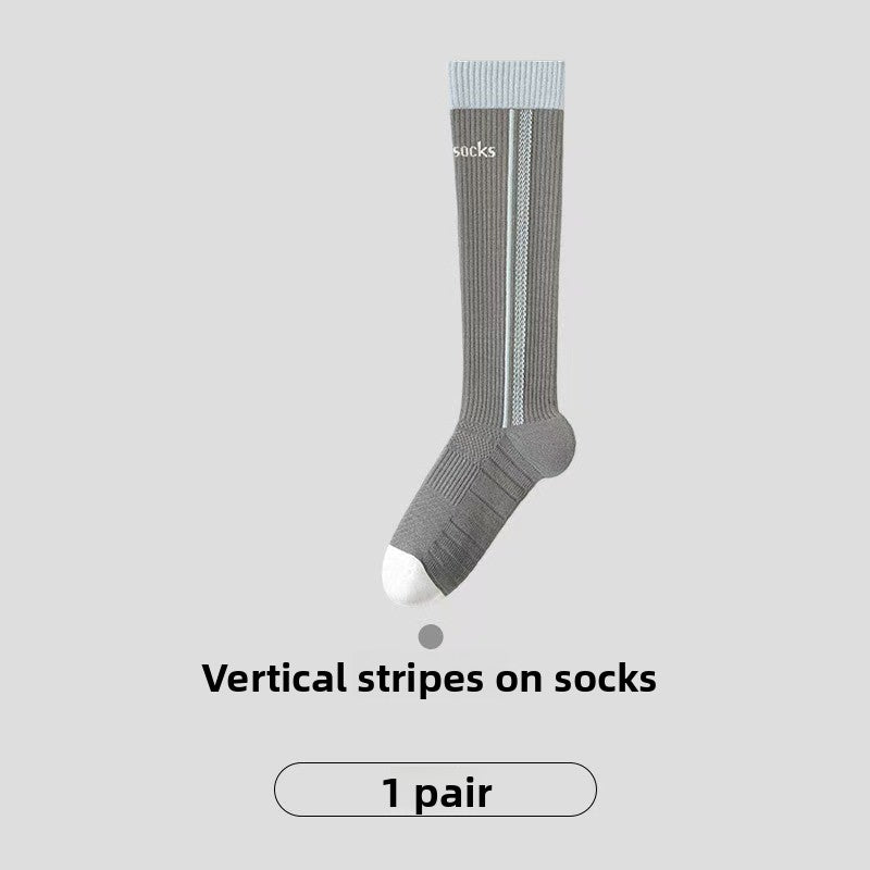 Gray sports knee-high women's socks, compression stockings, breathable