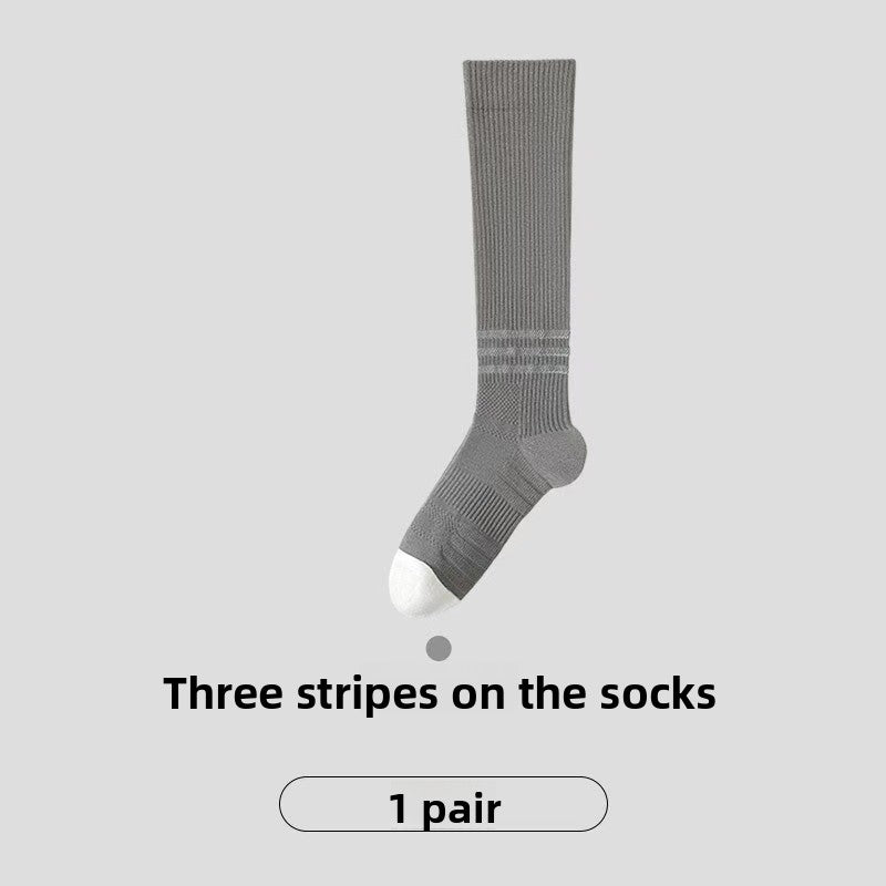 Gray sports knee-high women's socks, compression stockings, breathable